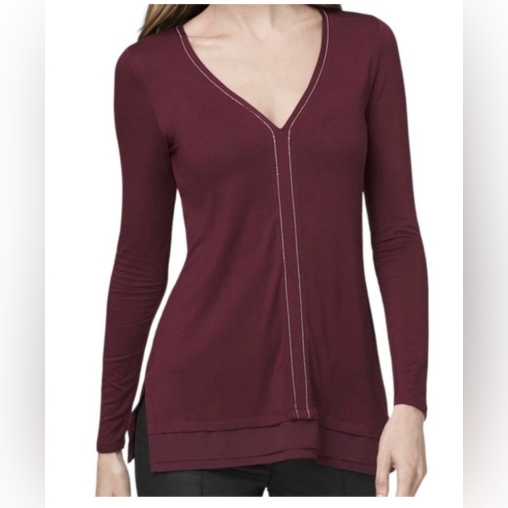 WHBM Women's V-Neck Long Sleeve Top, size Medium